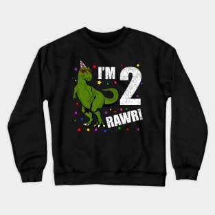 Bday Kids 2 Years Old Dinosaur Birthday Crewneck Sweatshirt